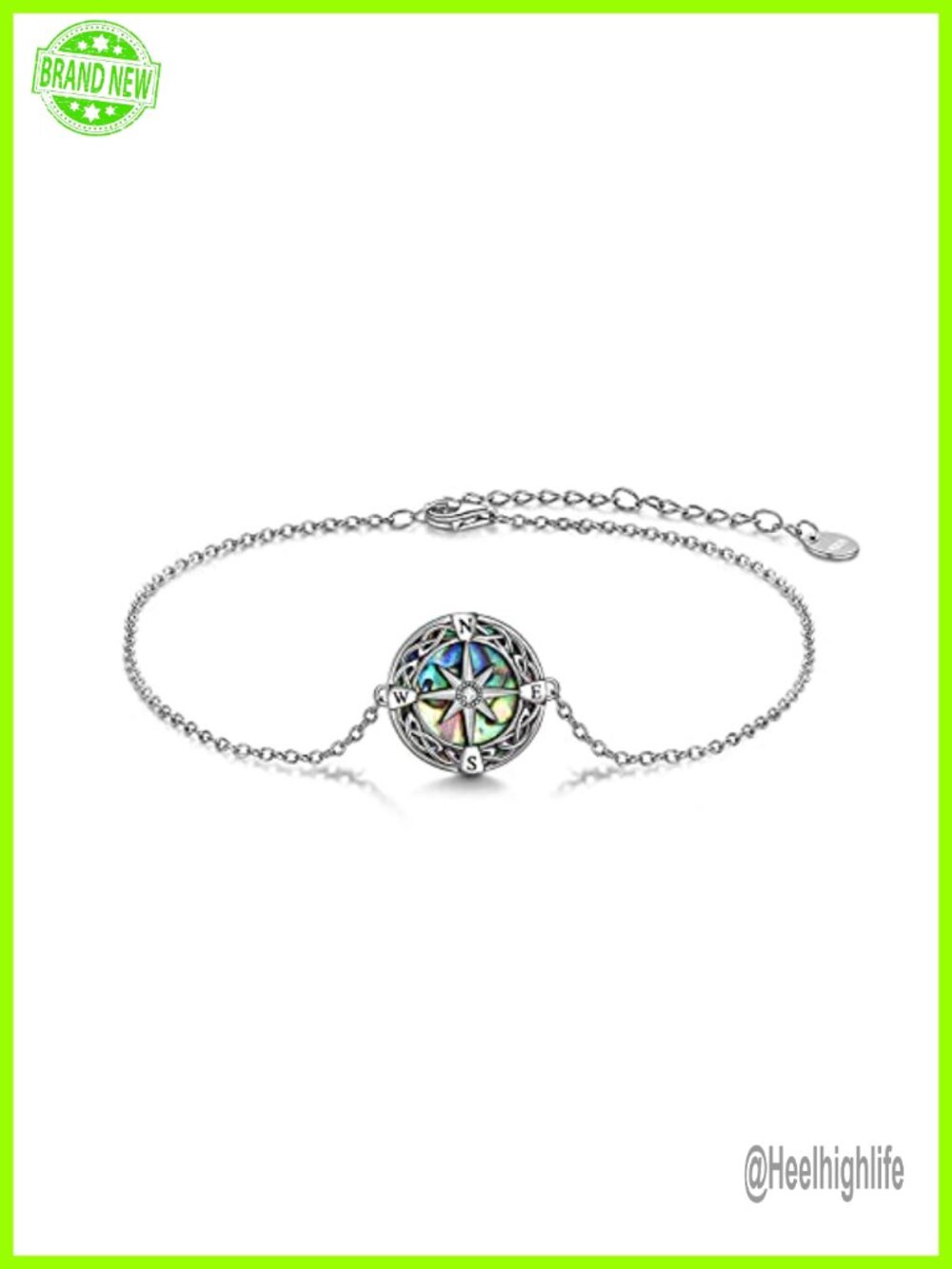 Sterling Silver Compass Lighthouse Bracelet Abalone Shell Link